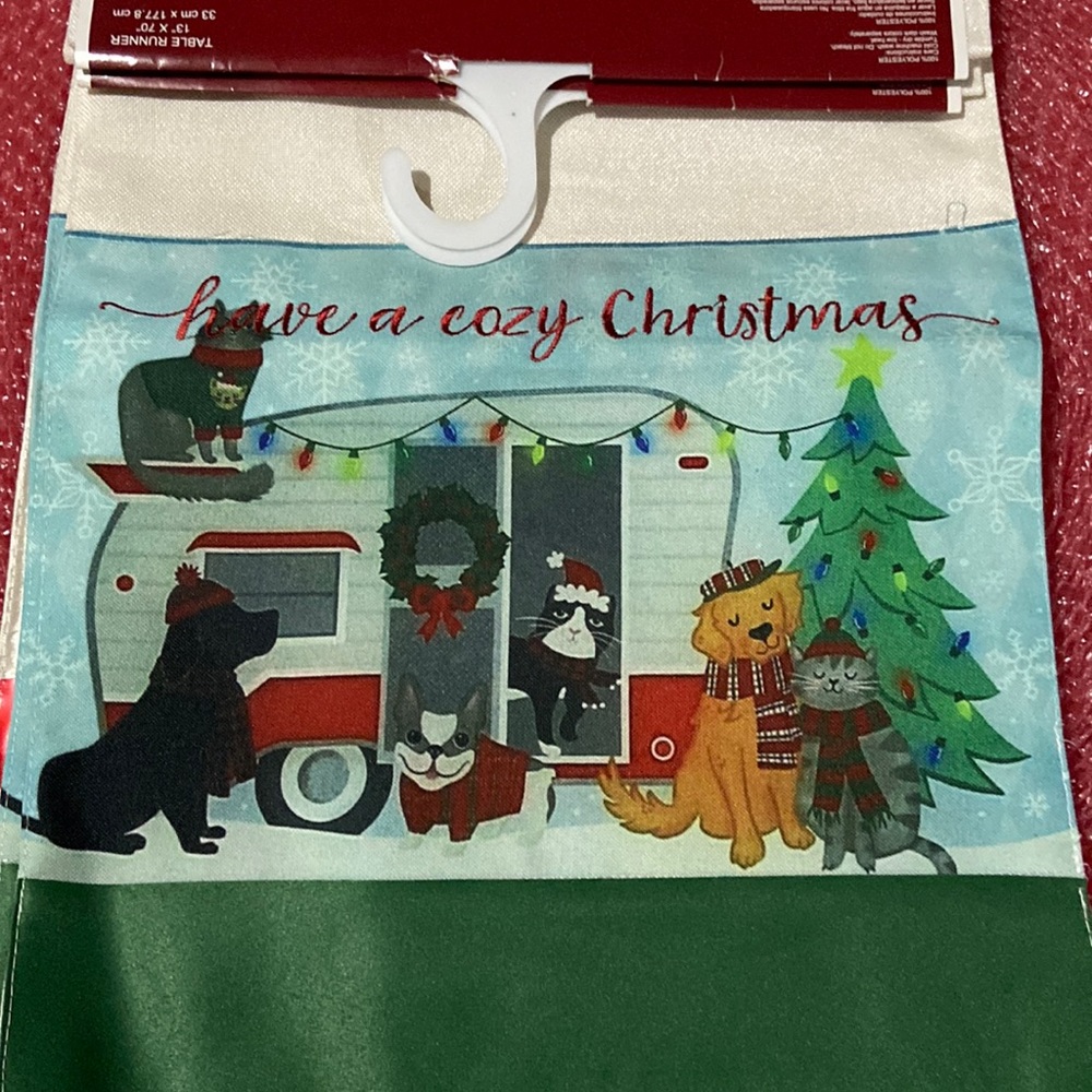 13 by 70 buffet, dining table, entry table or island Xmas runner NWT dog & cat